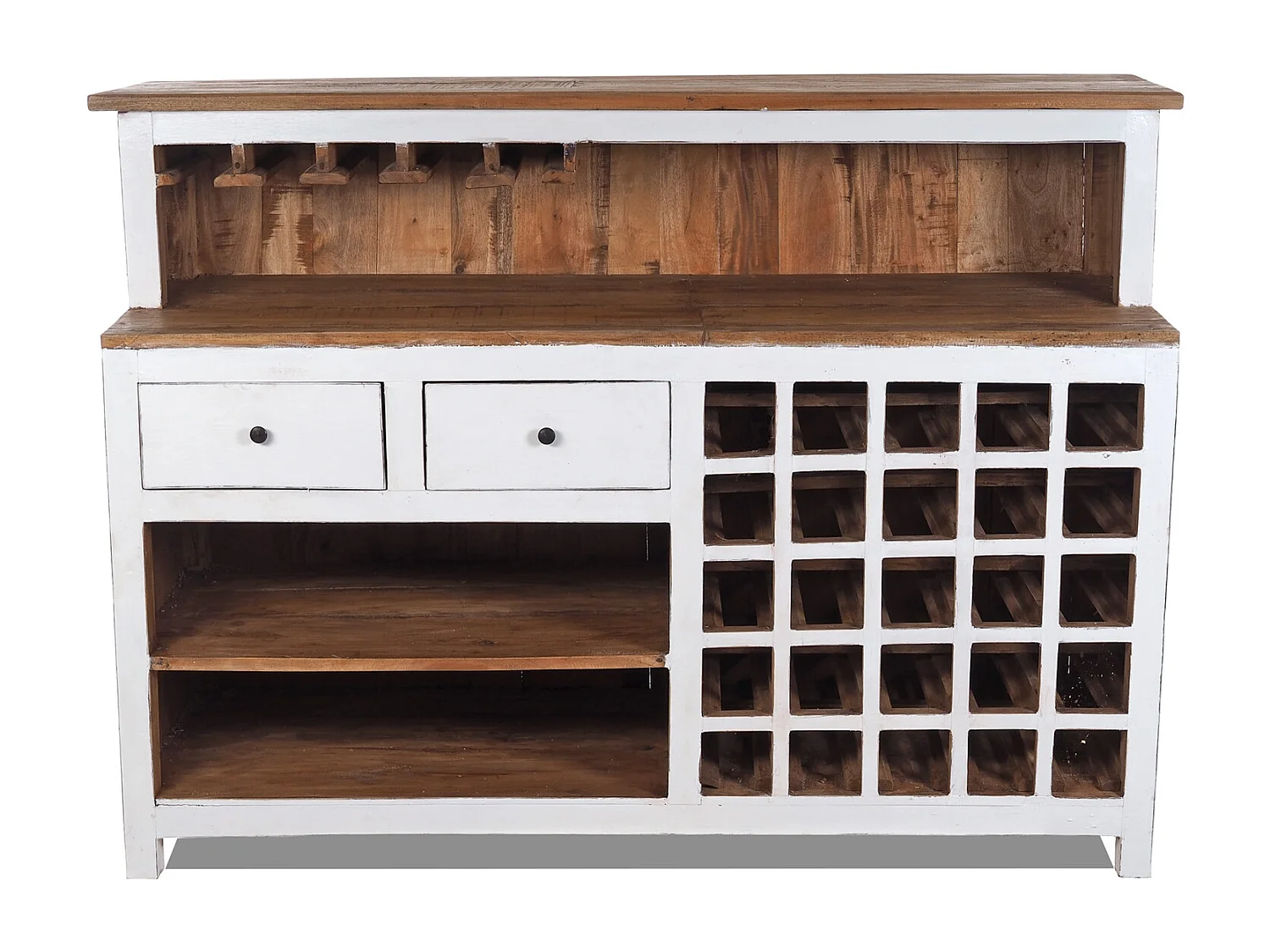 BARSCHRANK  PUREWOOD Recyclingholz massiv, Vintage-Look 06 weiß-landhaus