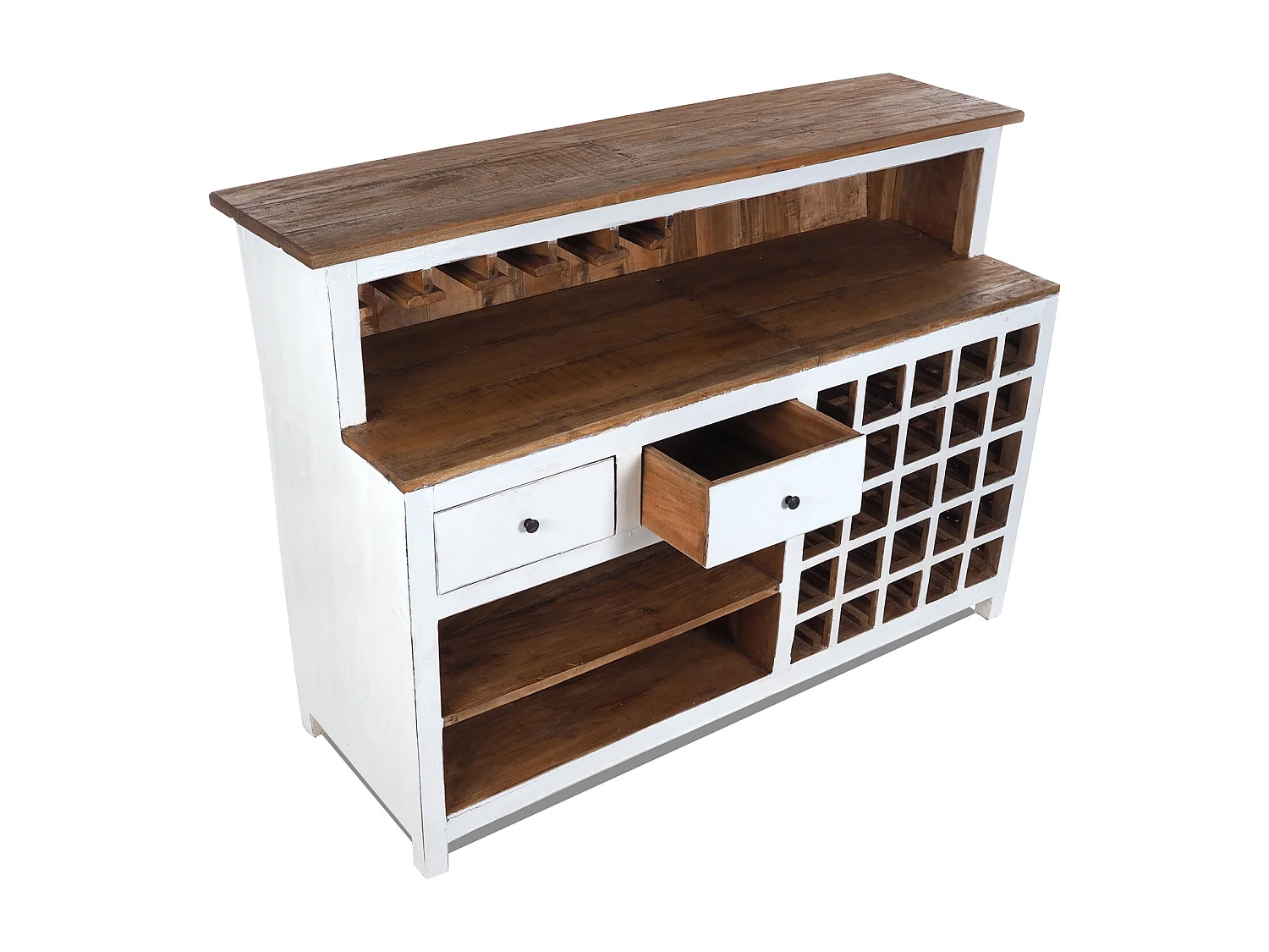 BARSCHRANK  PUREWOOD Recyclingholz massiv, Vintage-Look 06 weiß-landhaus
