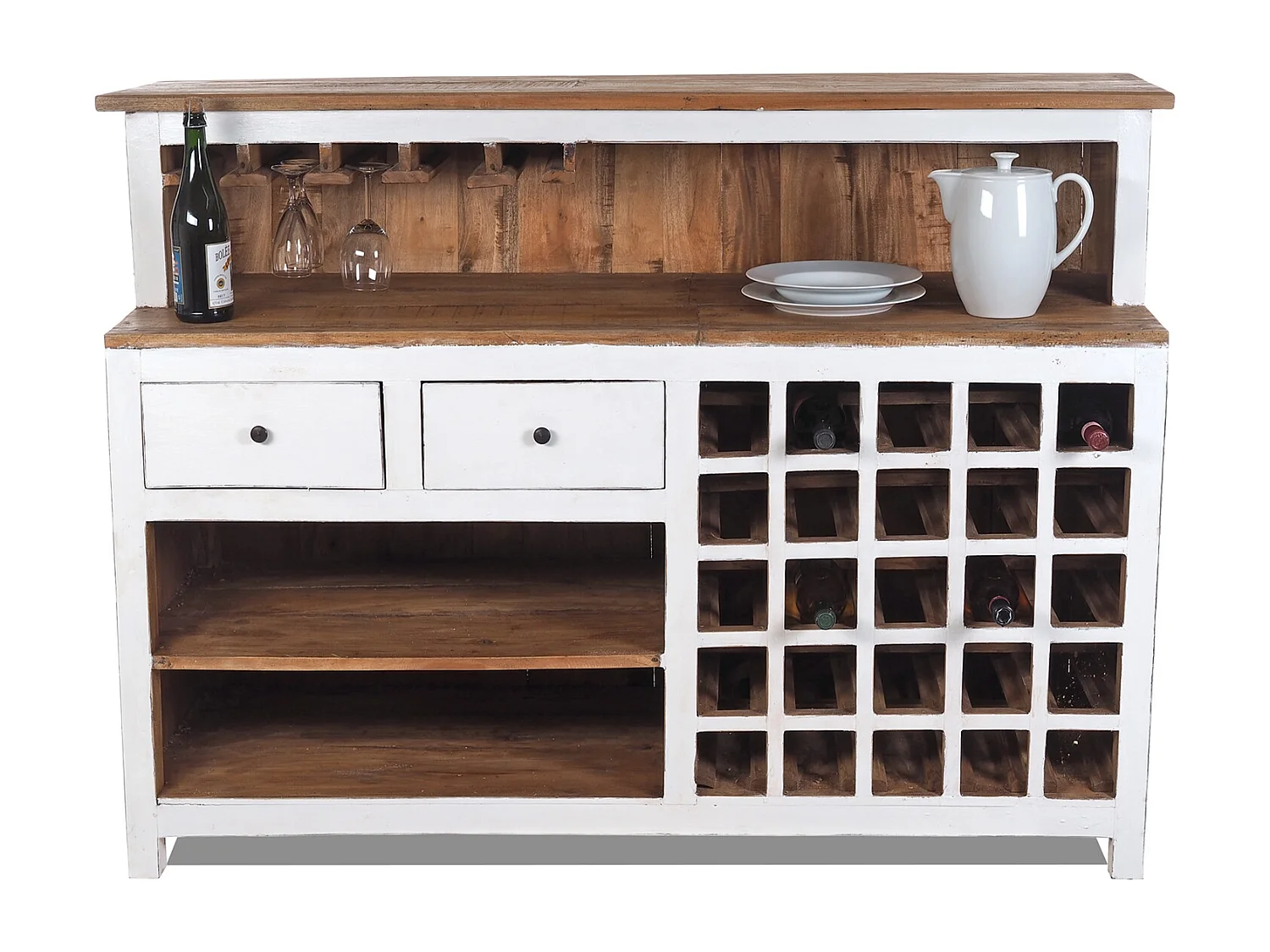 BARSCHRANK  PUREWOOD Recyclingholz massiv, Vintage-Look 06 weiß-landhaus