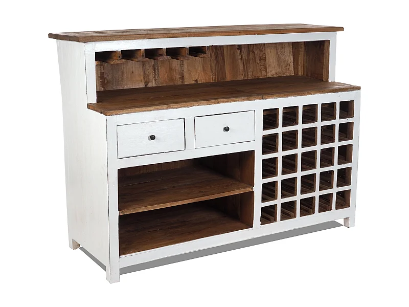 BARSCHRANK  PUREWOOD Recyclingholz massiv, Vintage-Look 06 weiß-landhaus