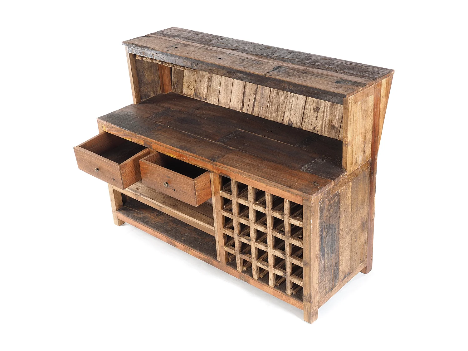 BARSCHRANK  PUREWOOD Recyclingholz massiv, Vintage-Look 01 natur-vintage