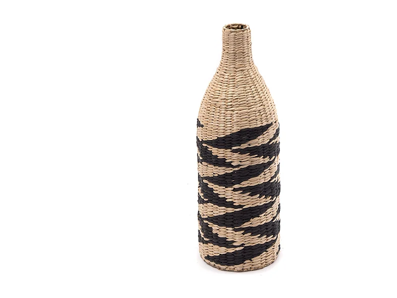 VASE Raya 60 cm, paille tressée nature-noir