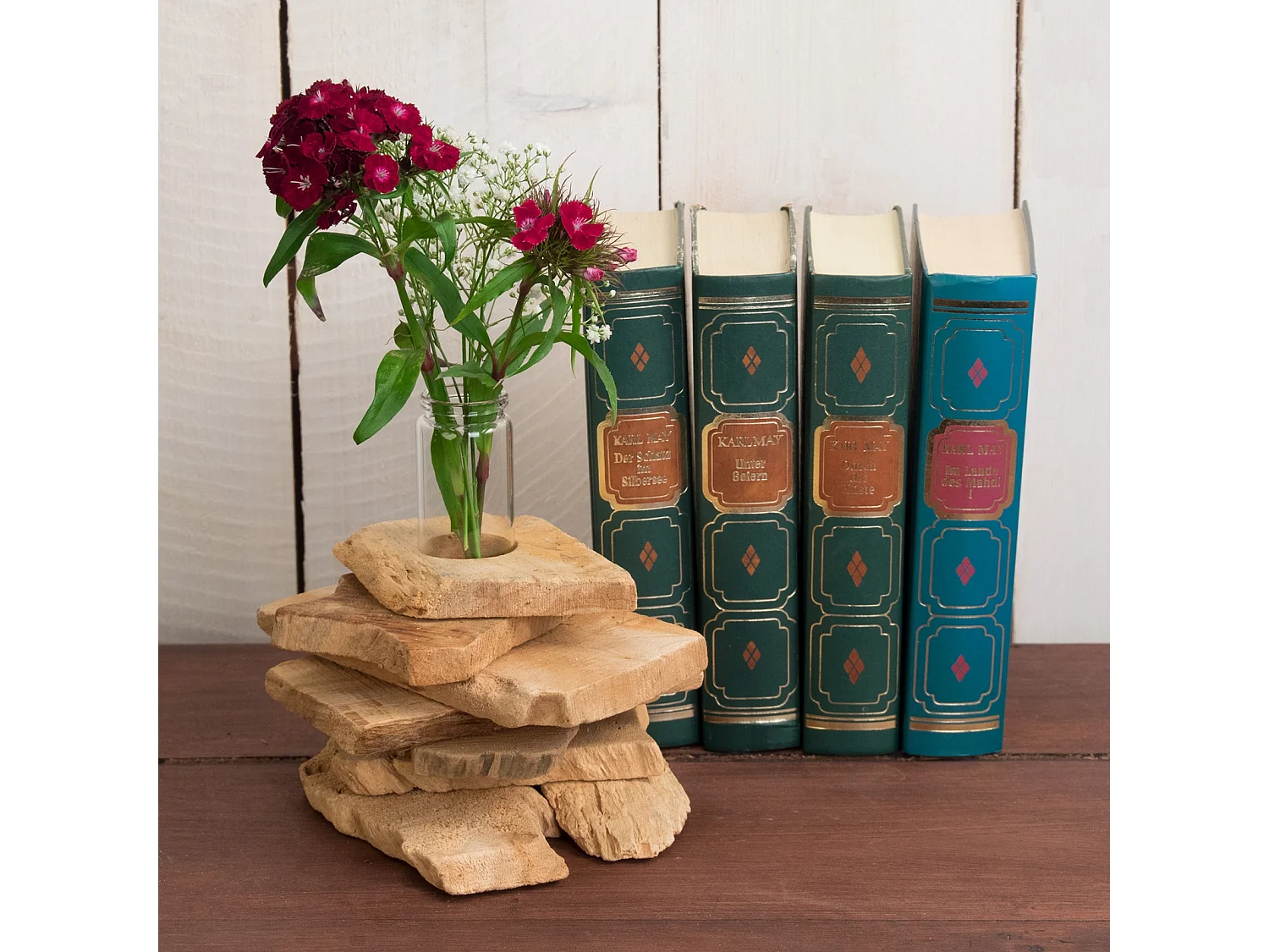 VASE Tiana 19x16 cm,  Wurzelholz, mit Reagenzglas-Einsatz naturfarben