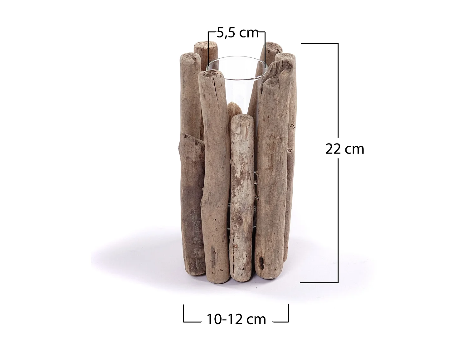 VASE Mira 22x11 cm, bois flotté, verre couleurs naturelles