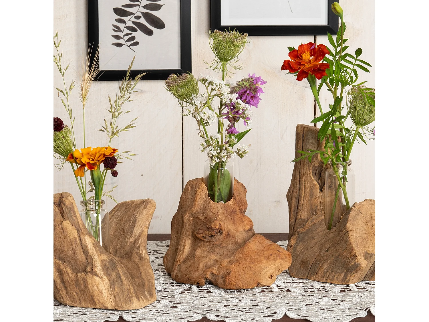 VASE Yuma  13x11 cm, Wurzelholz, mit Reagenzglas-Einsatz naturfarben