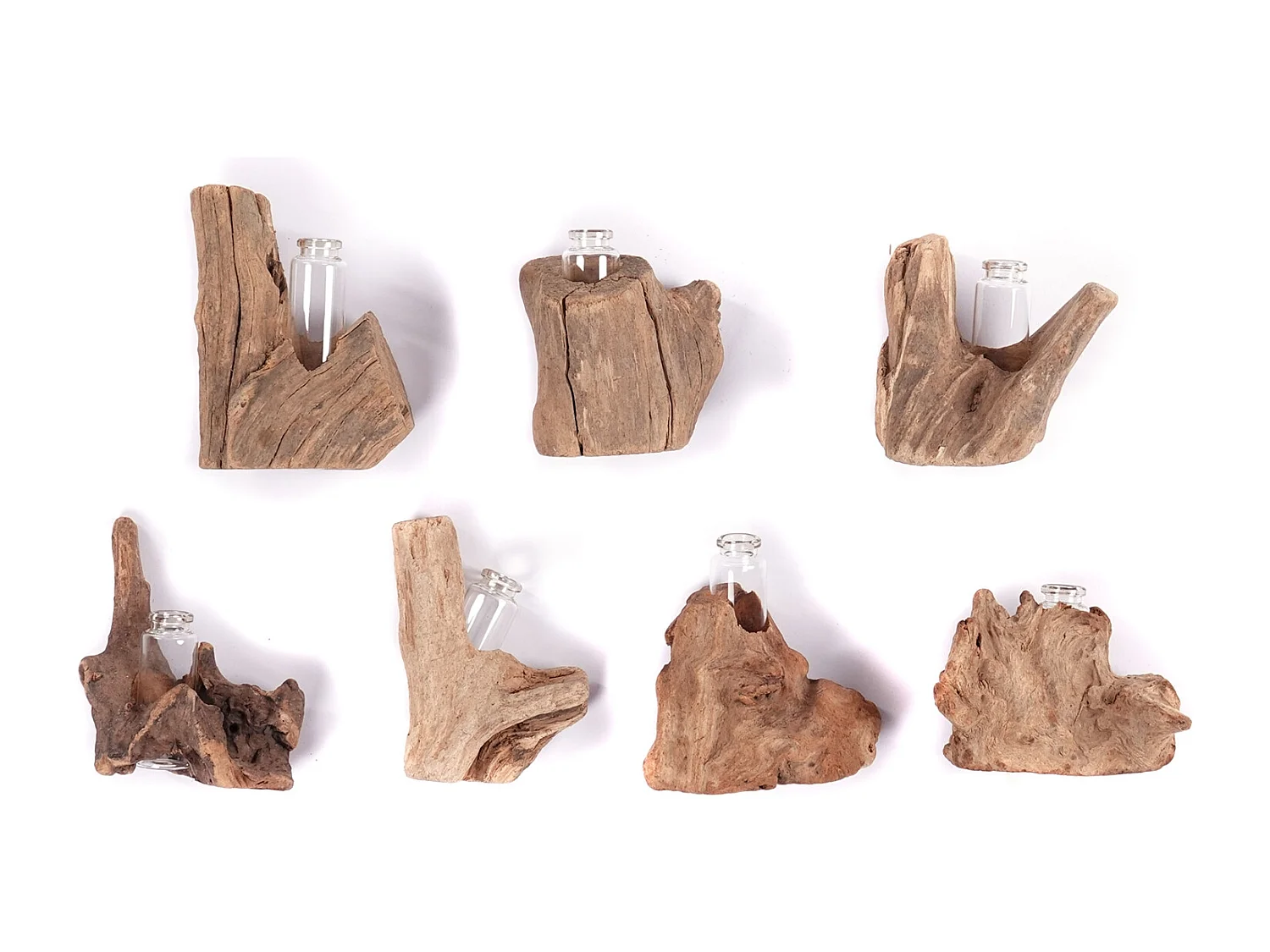 VASE Yuma 13x11 cm, bois de racine, avec insert de tube à essai couleurs naturelles