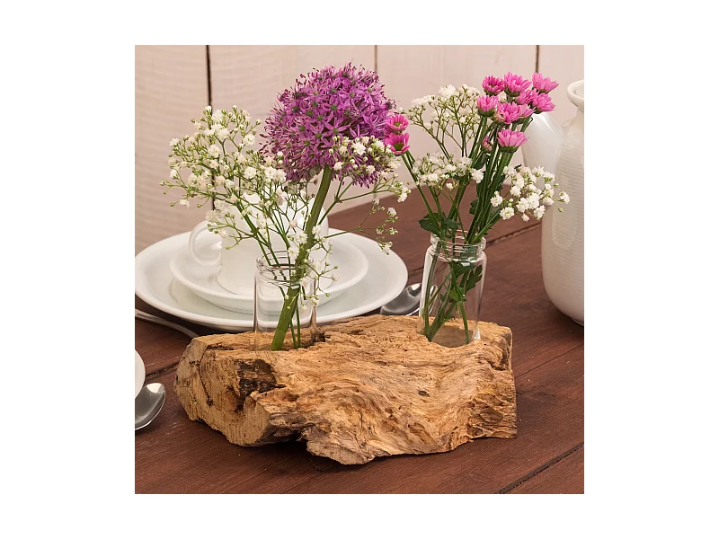 VASE Yuma II 19x12 cm, Wurzelholz, mit 2 Reagenzgläsern naturfarben