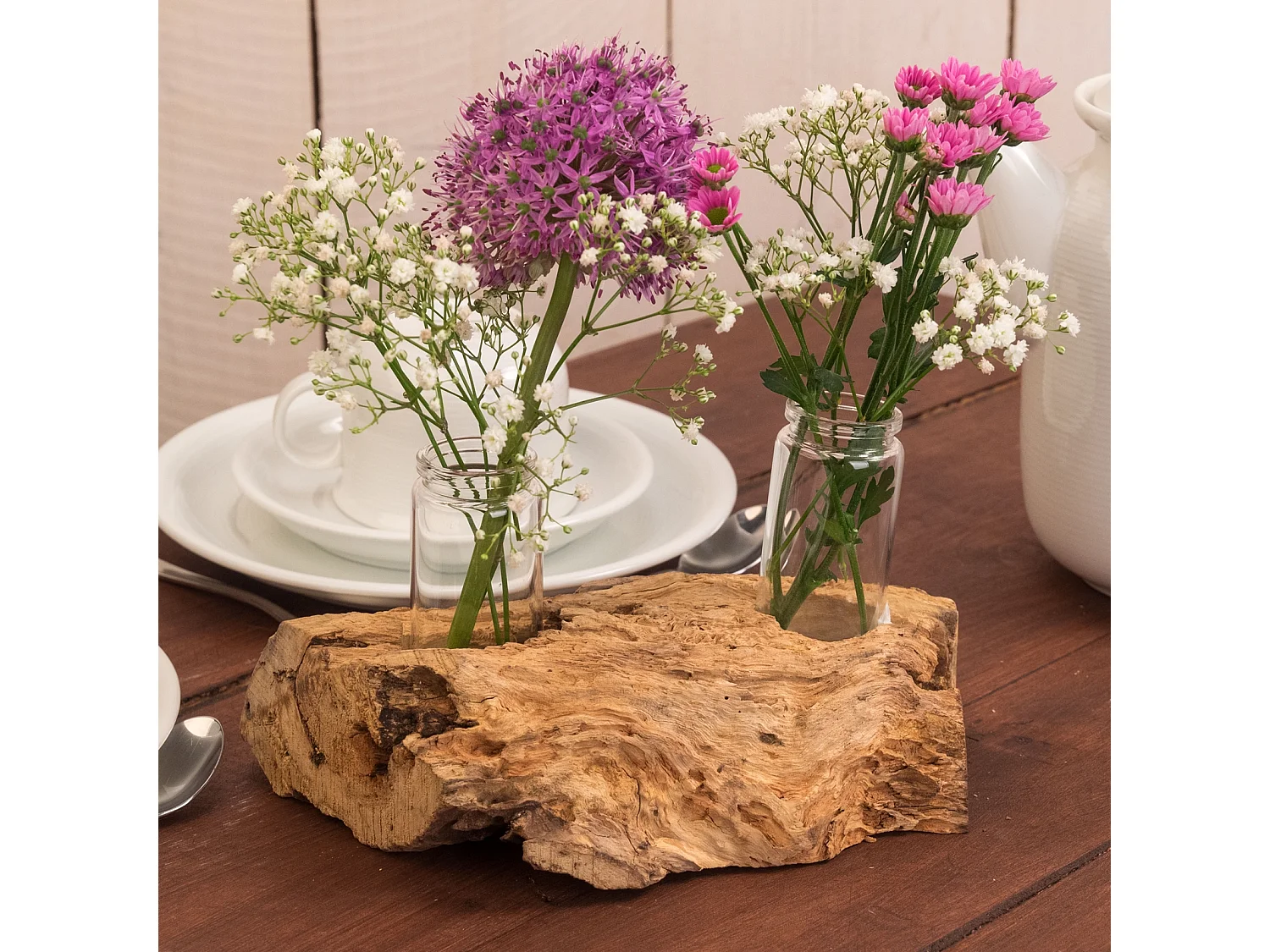 VASE Yuma II 19x12 cm, Wurzelholz, mit 2 Reagenzgläsern naturfarben