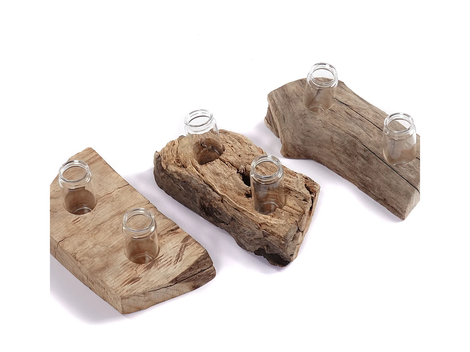 VASE Yuma II 19x12 cm, Wurzelholz, mit 2 Reagenzgläsern naturfarben