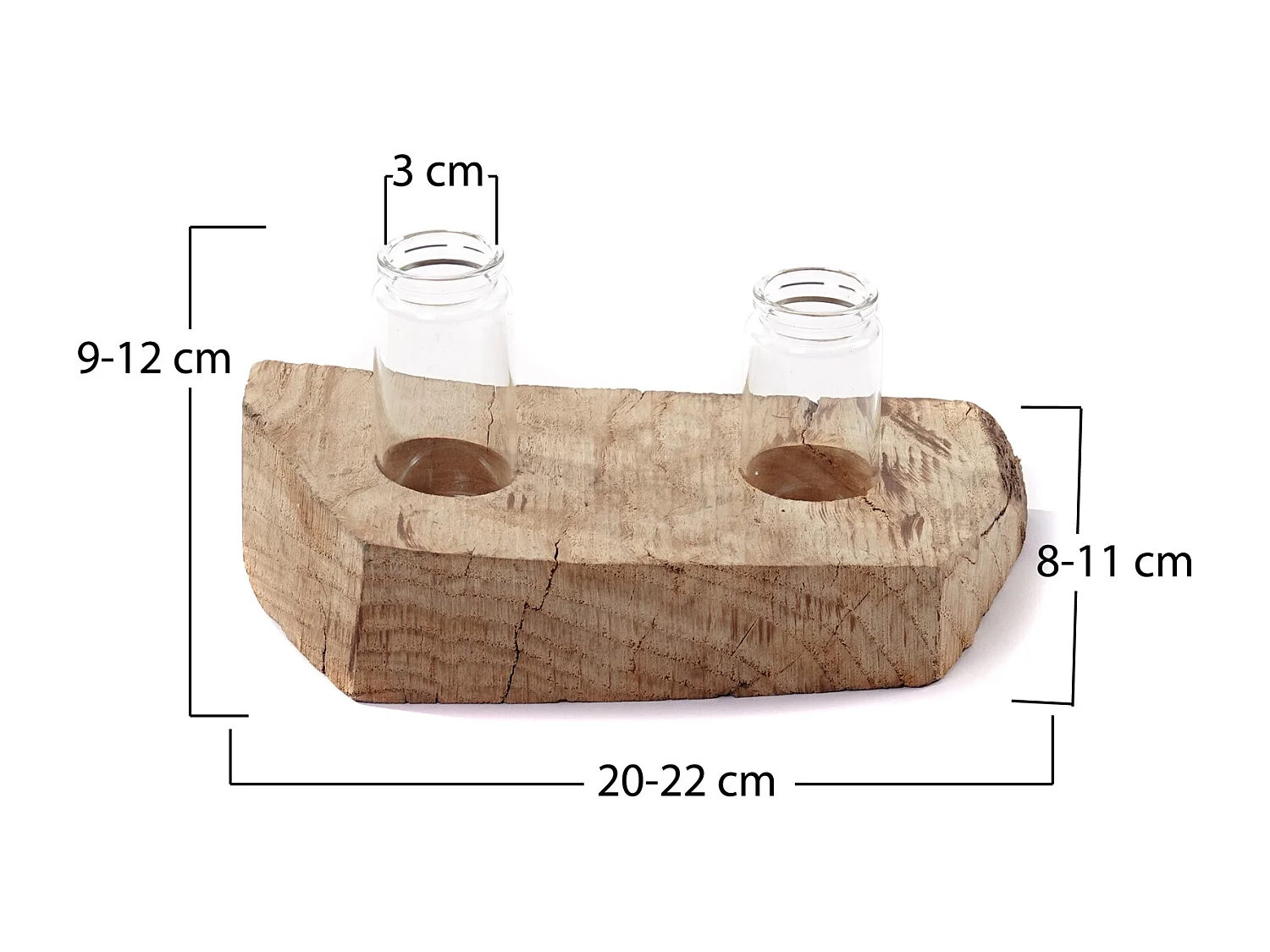 VASE Yuma II 19x12 cm, Wurzelholz, mit 2 Reagenzgläsern naturfarben
