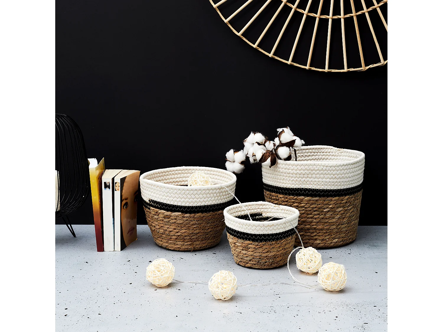 Lot de 3 Paniers de Rangement "Mirage" 26cm Naturel