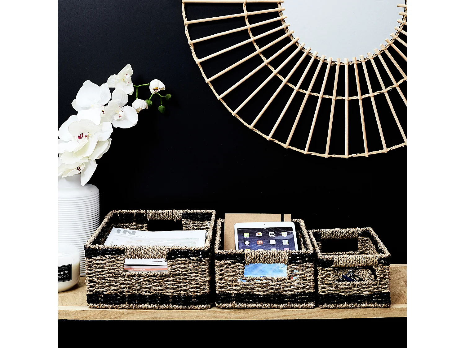 Lot de 3 Paniers de Rangement "Mirage" 35cm Noir