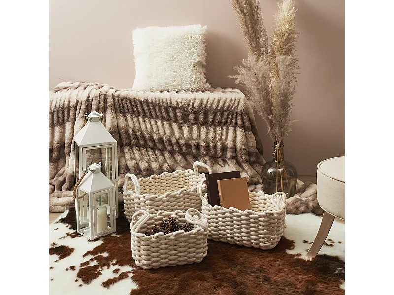 Lot de 3 Paniers de Rangement "Tricot" 45cm Blanc