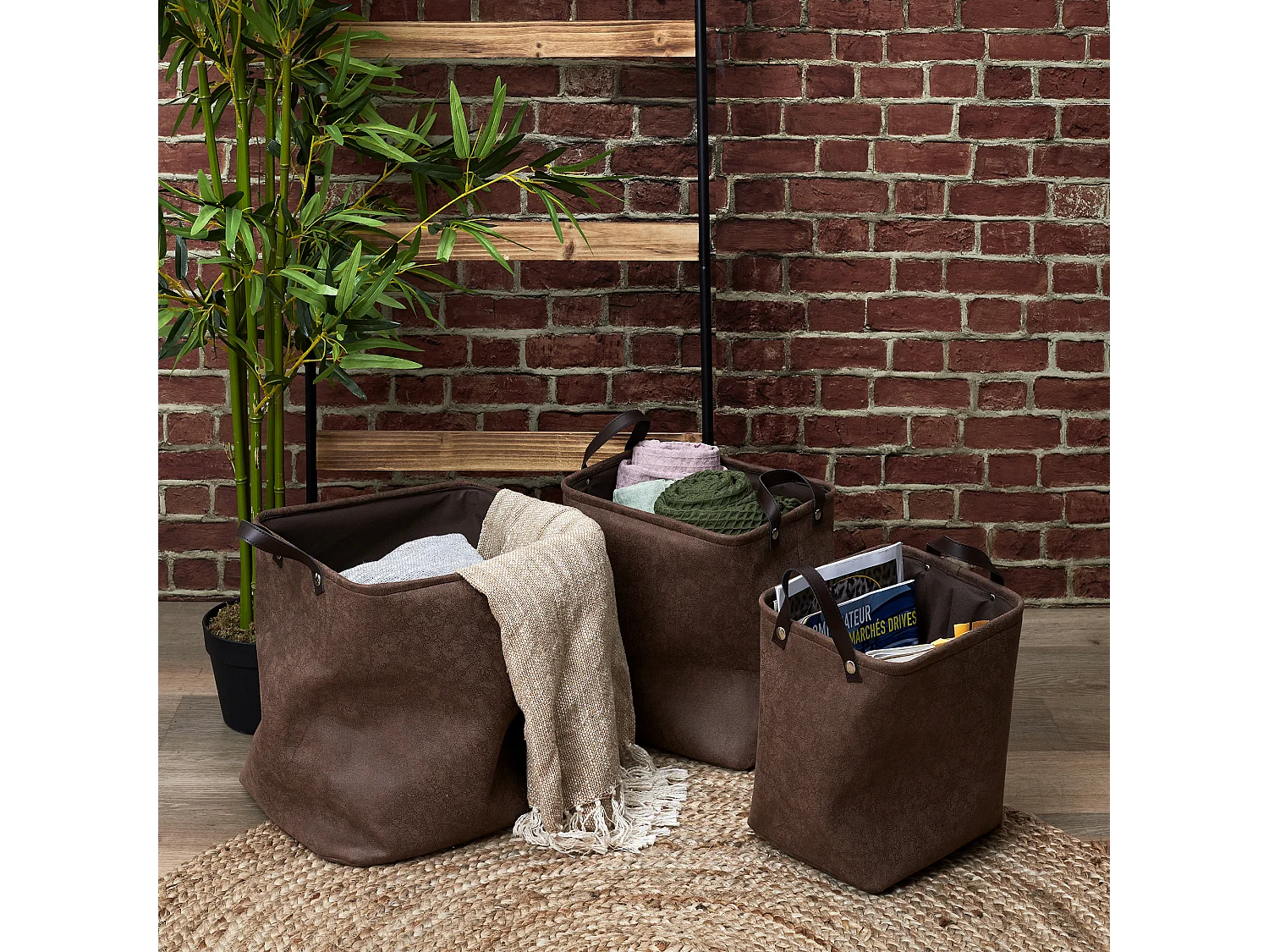 Lot de 3 Paniers de Rangement "Avida" 36cm Marron