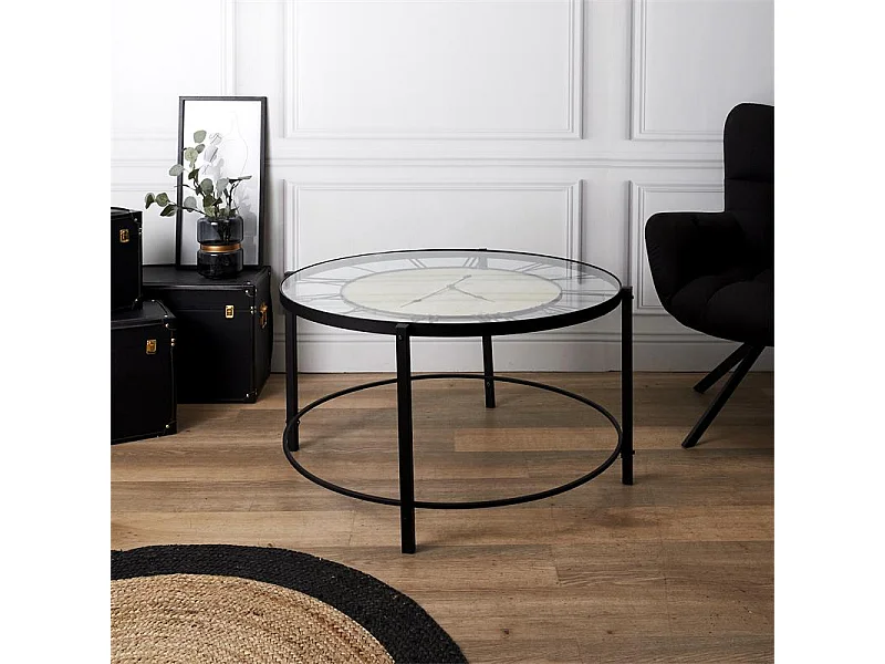 Table Basse Design "Horloge" Noire Ronde 90cm