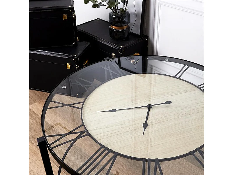 Table Basse Design "Horloge" Noire Ronde 90cm