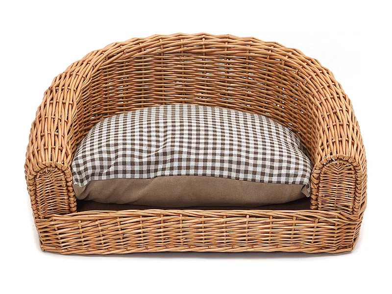 LIT POUR CHIEN Prince 64x43cm, osier tressé, avec coussin marron