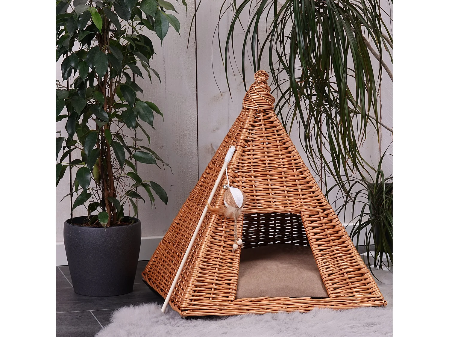 KATZENHÖHLE MIA Weide, Zeltform, mit waschbarem Kissen  hellbraun