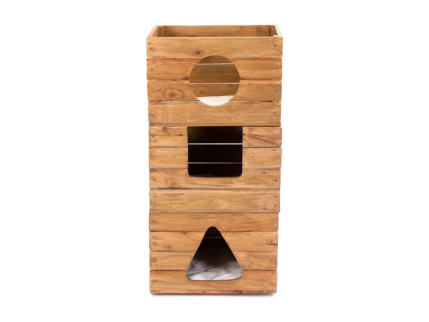 KATZENHÖHLEN-SET Kitty 3-teilig Mahagoni Massivholz, stapelbar naturfarben