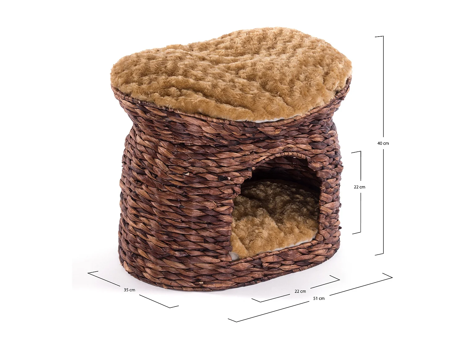 CAVERNE À CHATS Minka Jacinthe d'eau, 54 cm, avec coussin marron