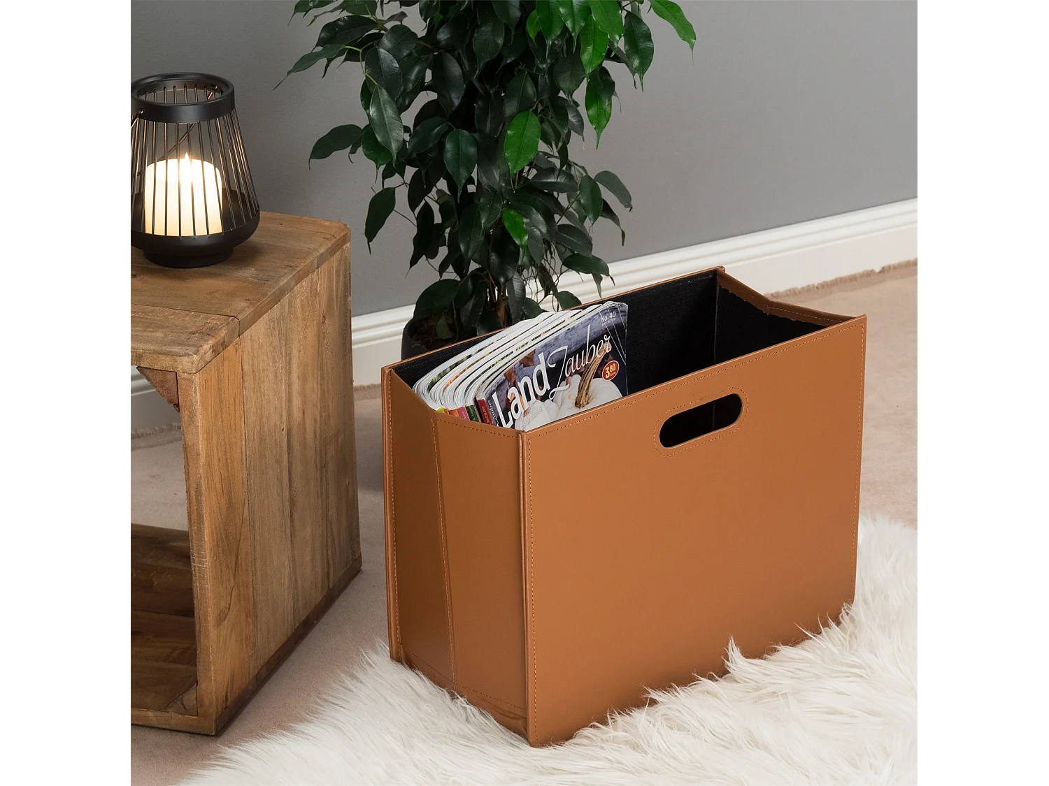 PANIER À JOURNAUX Affaires Similicuir, pliable couleur cognac