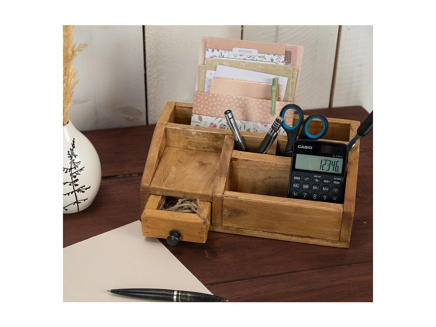 ORGANIZER Study Mahagoni Massivholz, 5 Fächer mit Schublade naturfarben