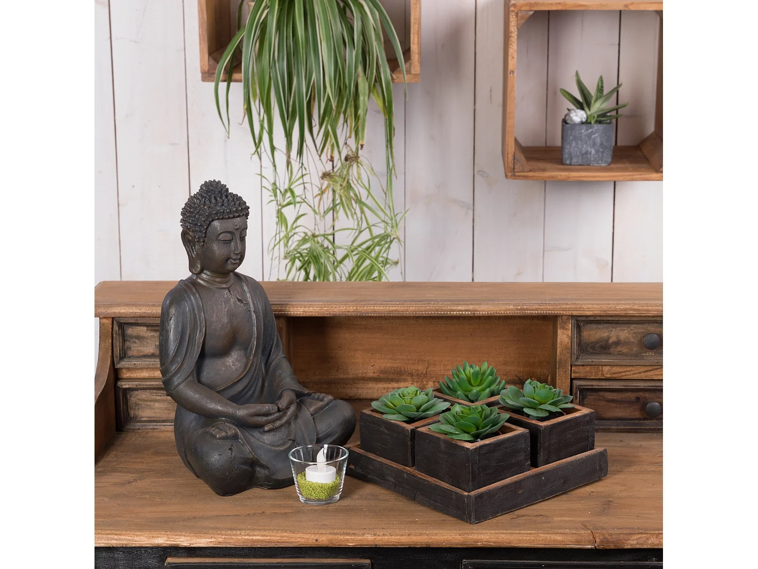 KISTEN-SET Cubo 5-tlg.  Massivholz 04 schwarz-natur