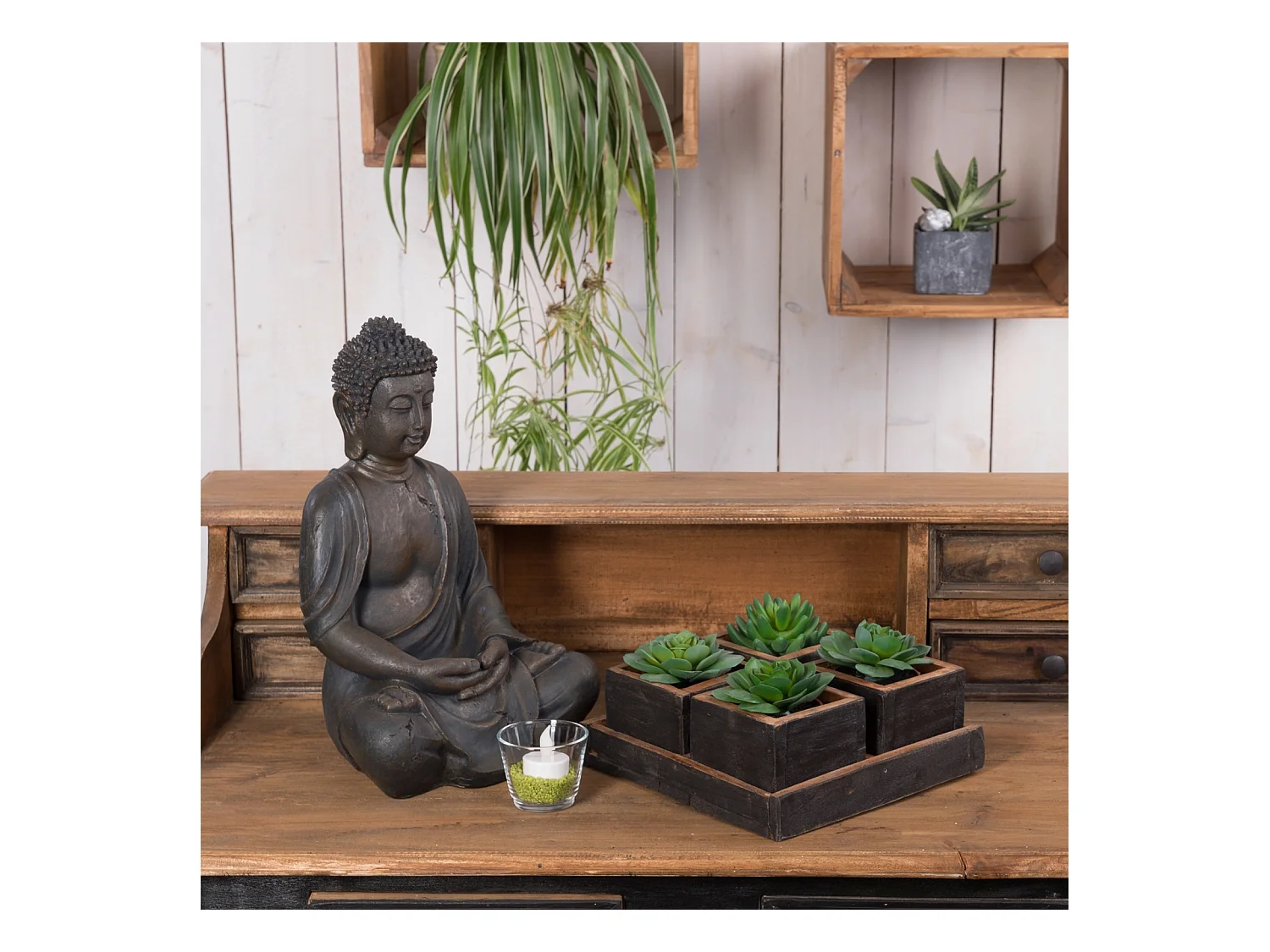 ENSEMBLE DE CAISSES Cubo 5 pièces. Bois massif 04 schwarz-natur