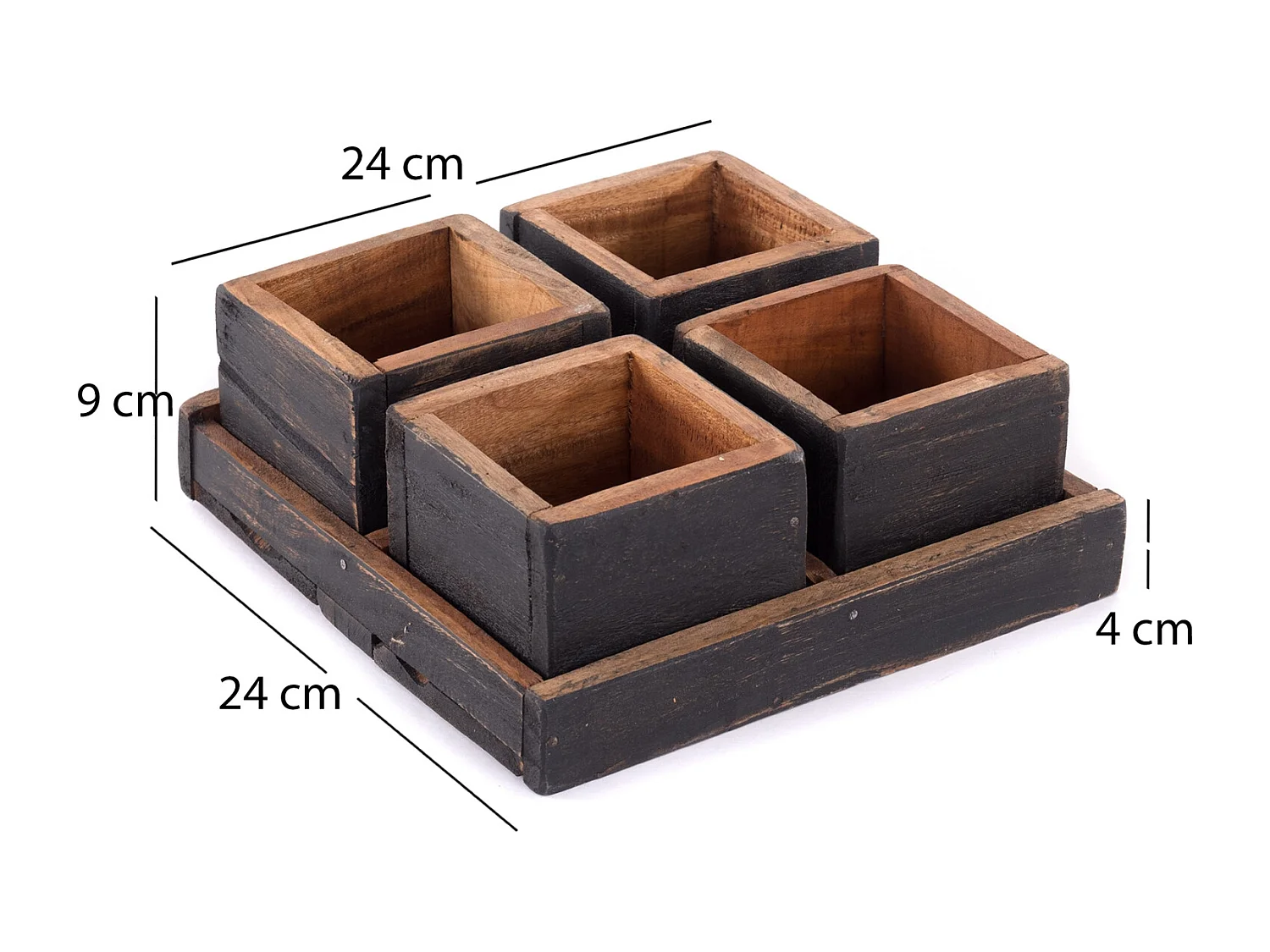 KISTEN-SET Cubo 5-tlg.  Massivholz 04 schwarz-natur