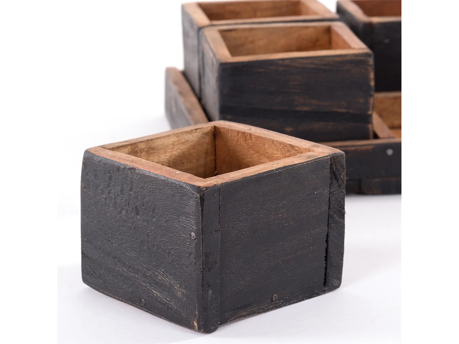 KISTEN-SET Cubo 5-tlg.  Massivholz 04 schwarz-natur