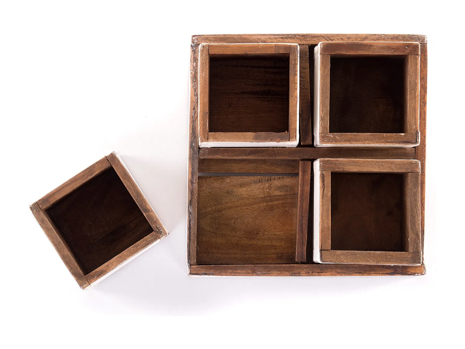 KISTEN-SET Cubo 5-tlg.  Massivholz 06 weiß-landhaus