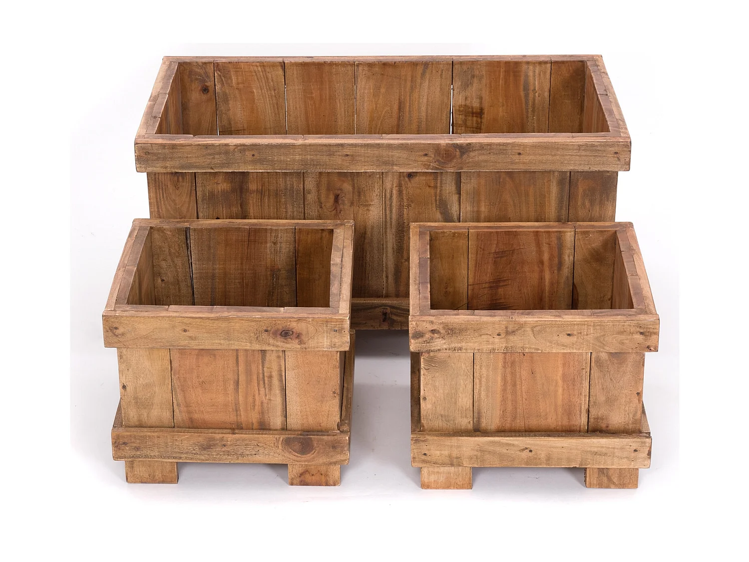 ENSEMBLE DE CACHE-POTS POT DE FLEUR 3 pièces Bois de recyclage massif, 2 tailles différentes couleurs naturelles