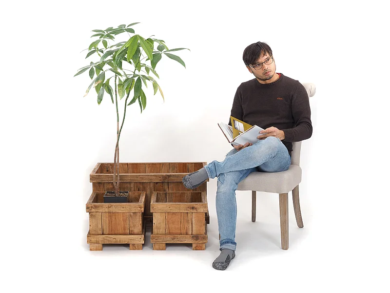 ENSEMBLE DE CACHE-POTS POT DE FLEUR 3 pièces Bois de recyclage massif, 2 tailles différentes couleurs naturelles