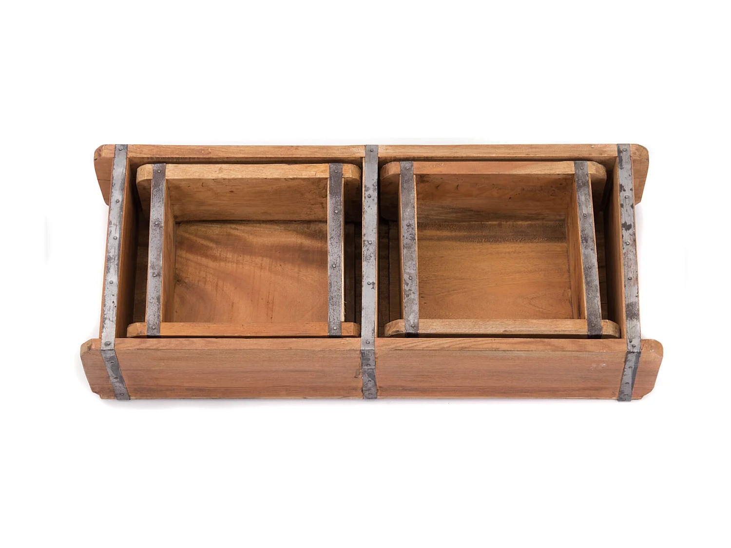 ENSEMBLE DE CAISSES Bricks III 3 pièces Bois massif en acajou, 2 tailles différentes, forme de brique couleurs naturelles