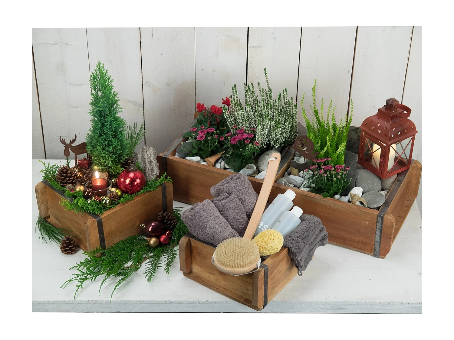 ENSEMBLE DE CAISSES Bricks III 3 pièces Bois massif en acajou, 2 tailles différentes, forme de brique couleurs naturelles