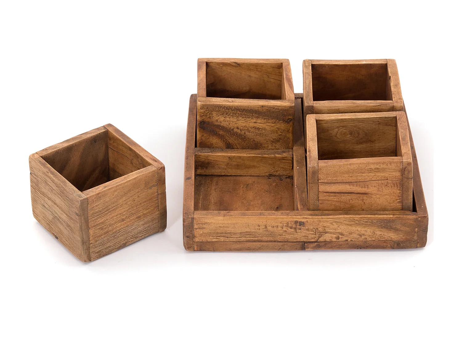 KISTEN-SET Cubo 5-tlg.  Massivholz 01 natur-vintage