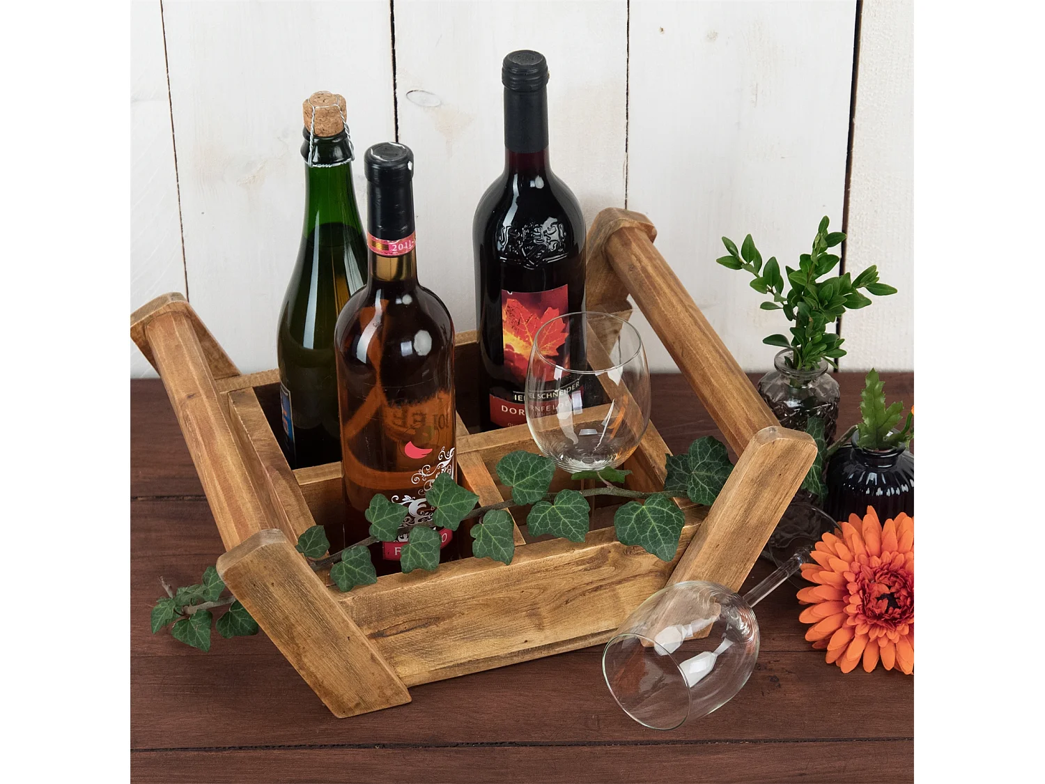 HOLZKISTE Brick II Mahagoni Holz, 4 Fächer, mit Griffen naturfarben