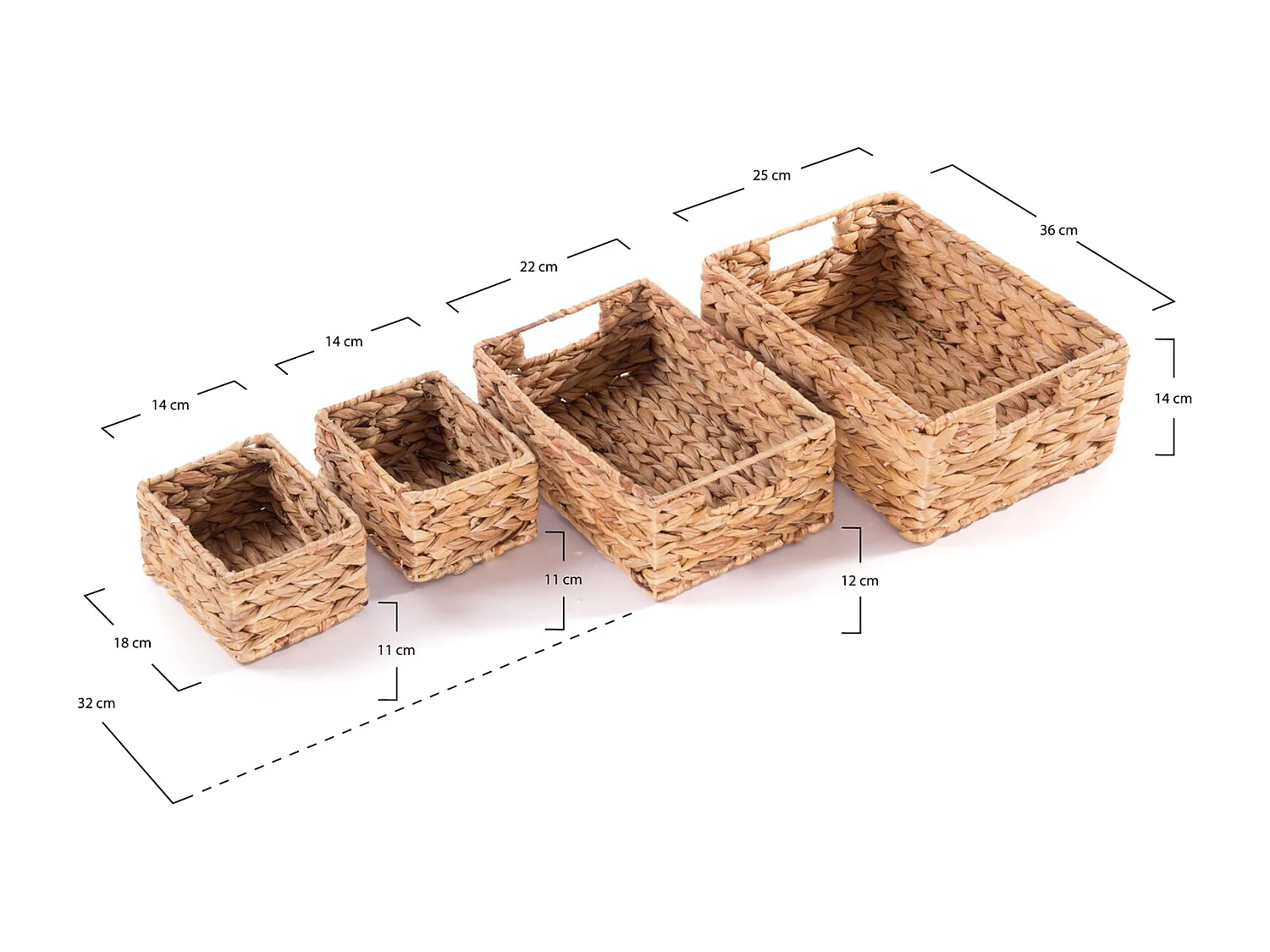 AUFBEWAHRUNGSBOX-SET Cesto II 4-teilig Wasserhyazinthe geflochten, 4 verschiedene Größen naturfarben