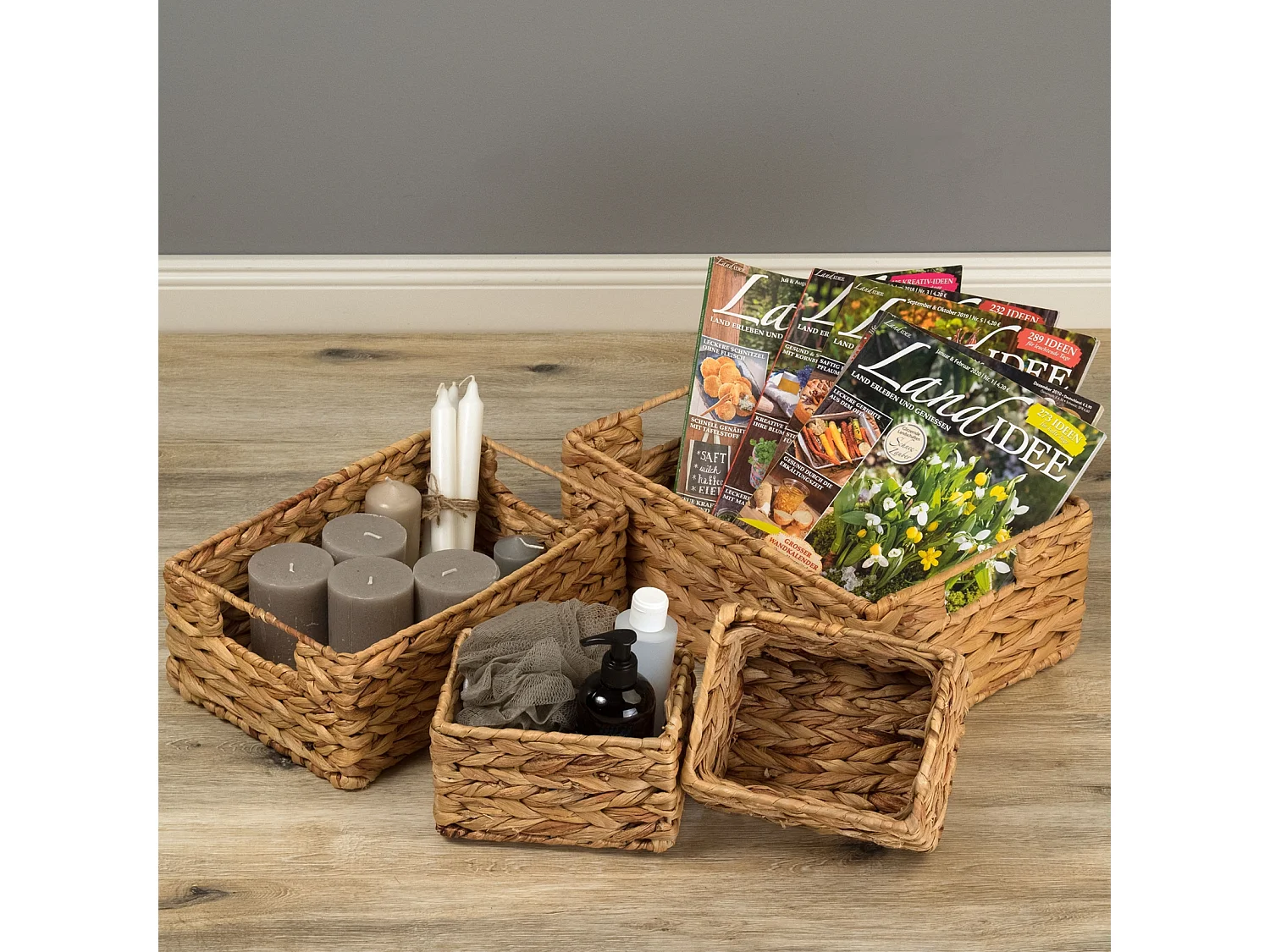 SET DE BOÎTES DE RANGEMENT Cesto II 4 pièces Jacinthe d'eau tressée, 4 tailles différentes couleurs naturelles