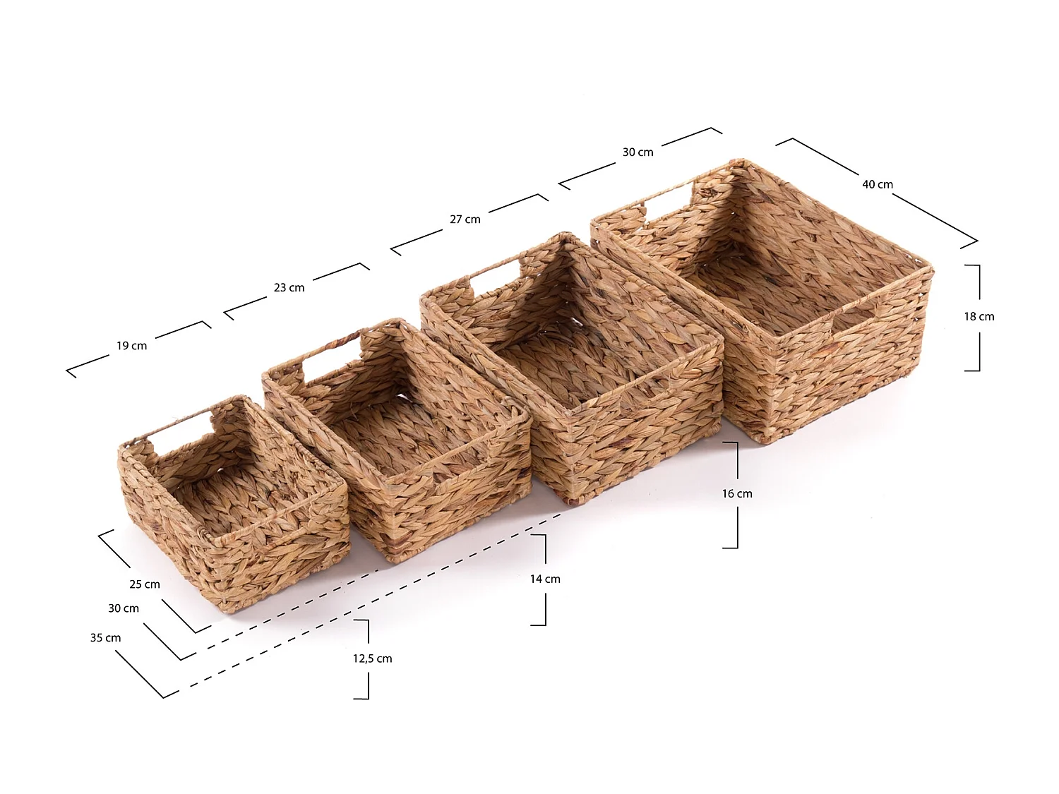 AUFBEWAHRUNGSBOX-SET Cesto 4-teilig Wasserhyazinthe geflochten, 4 verschiedene Größen naturfarben