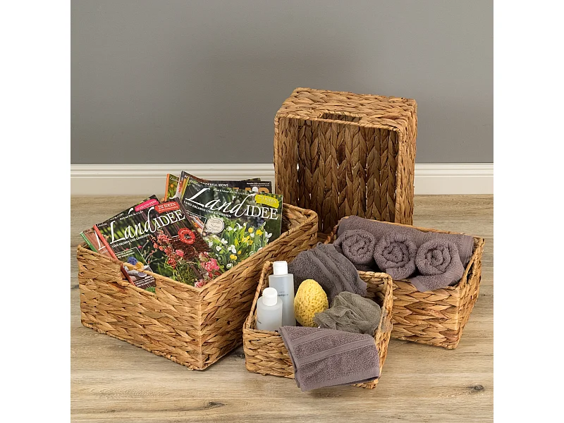 AUFBEWAHRUNGSBOX-SET Cesto 4-teilig Wasserhyazinthe geflochten, 4 verschiedene Größen naturfarben