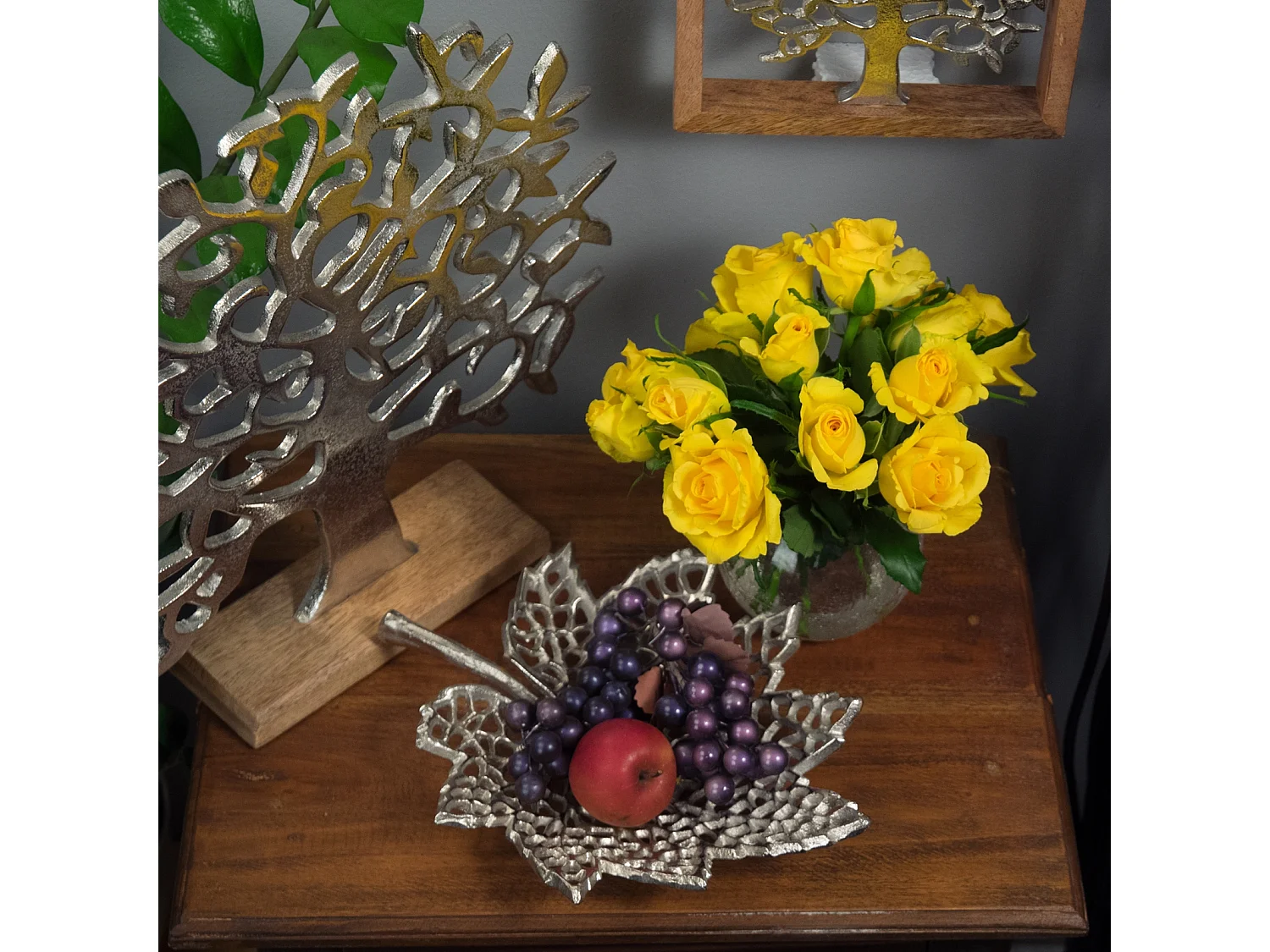 DEKO-SCHALE Leaf 30 Metall Silber