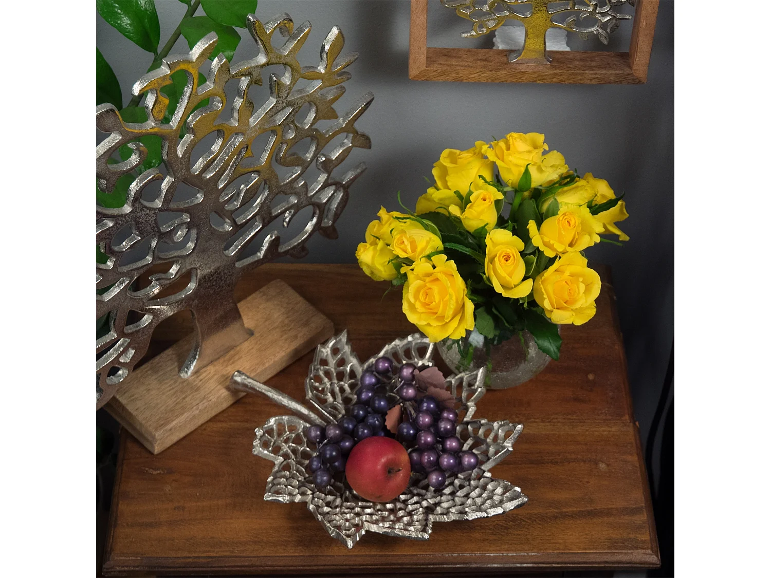 DEKO-SCHALE Leaf 30 Metall Silber