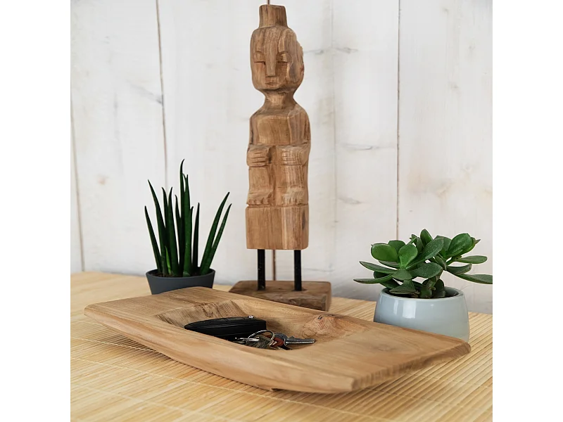 DEKO SCHALE Barco 30 Teak Wurzelholz massiv, mit Griff, geschnitztes Unikat naturfarben