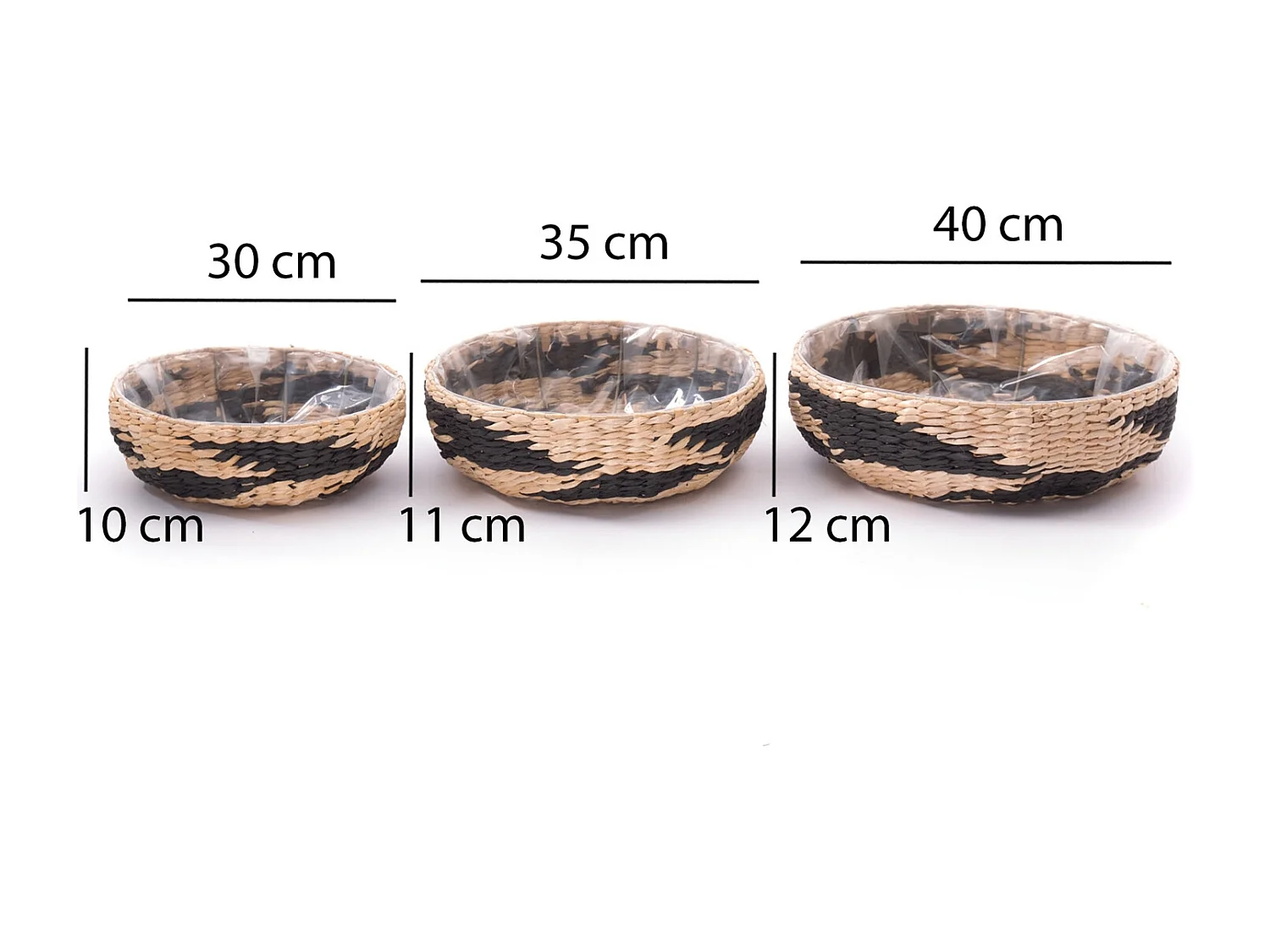 KORB-SET Taja 3-teilig verschiedene Größen, wasserdicht natur-schwarz