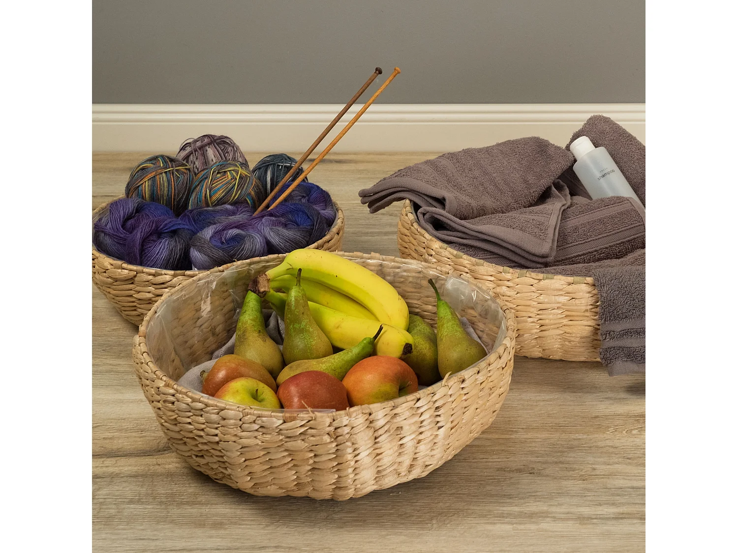 KORB-SET Elva 3-teilig verschiedene Größen, wasserdicht naturfarben