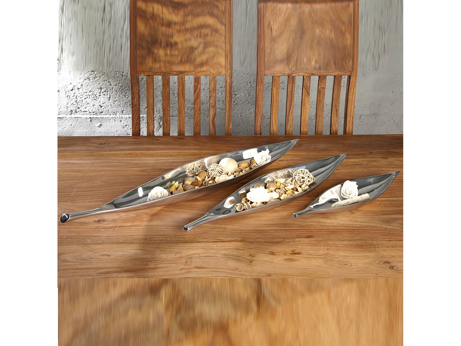 DEKOSCHALE Long Leaf 80 cm, Aluminium silber glänzend