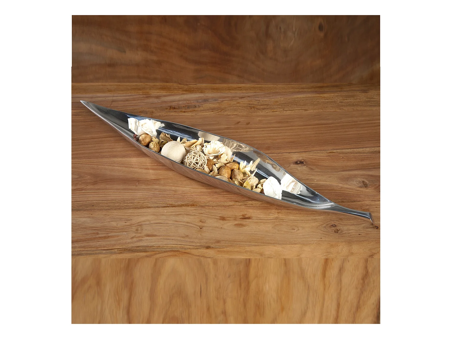 BOL DÉCORATIF Longue feuille 80 cm, Aluminium argent brillant