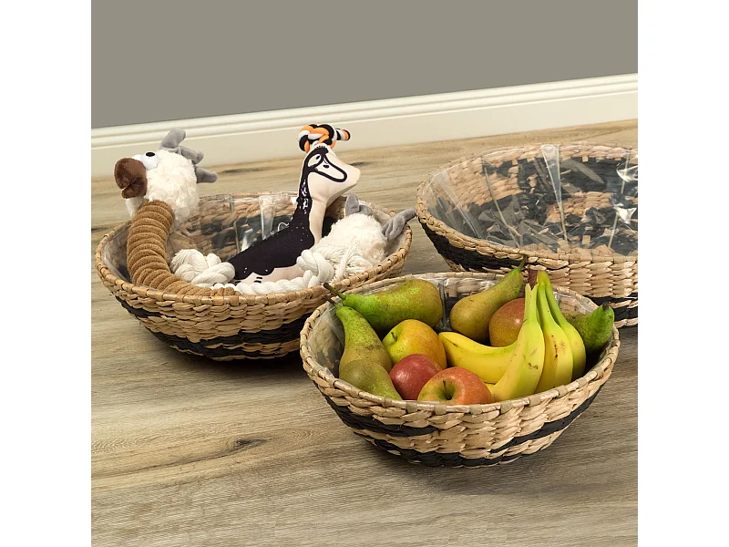 KORB-SET Liva 3-teilig verschiedene Größen, wasserdicht natur-schwarz