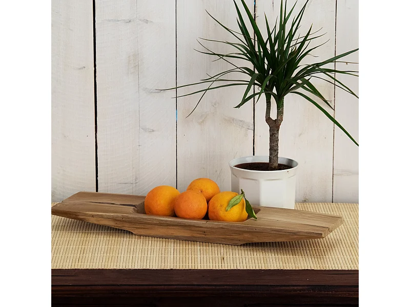 DEKO SCHALE Barco 50 Teak Wurzelholz massiv, mit Griff, geschnitztes Unikat naturfarben